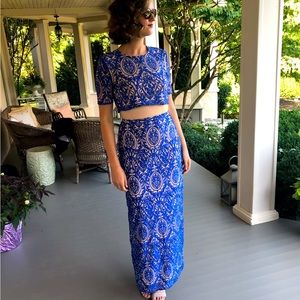 Royal blue crop top skirt combo